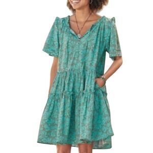 Sundance Liora Popover Tiered Ruffle Green Dress Size XL